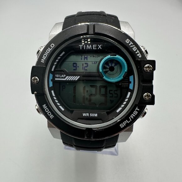 Timex DGTL Sphere Watch Men Black Silver 49MM Dial Indiglo Backlight Working - Picture 1 of 12